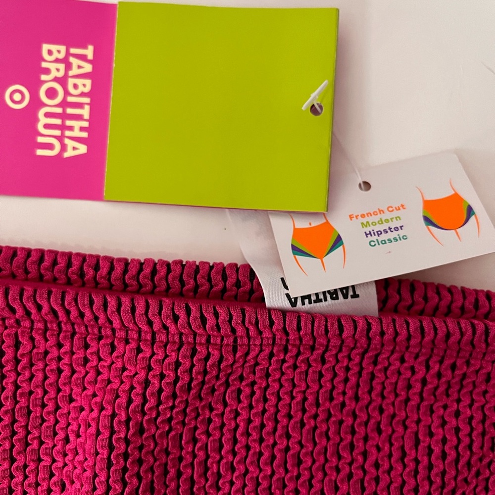 NWT High Waisted French Cut Ribbed Pink & Black Bikini Bottom - Picture 5 of 6